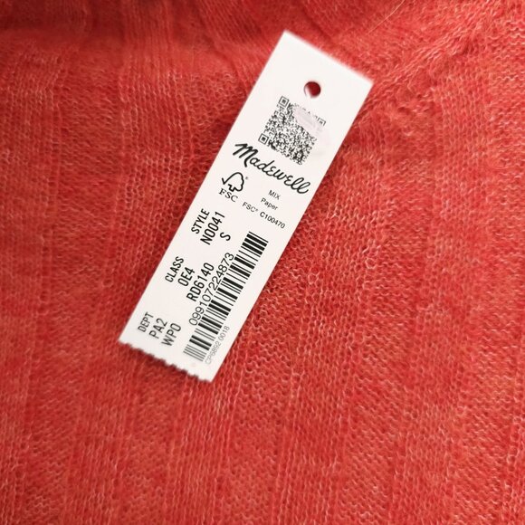 NWT MADEWELL Alpaca Blend Mock Neck Sweater Orange Ribbed Lightweight SMALL - Picture 4 of 5